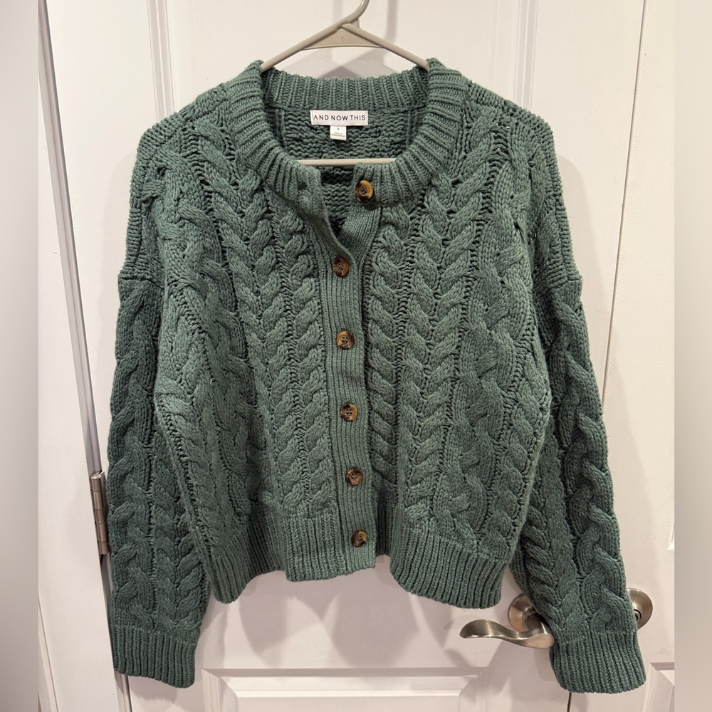 & Other Stories Sage Green Chunky Cable Knit Cardigan